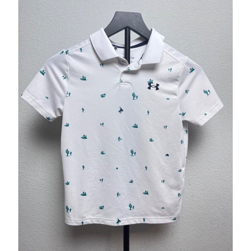 Under Armour Boys White Cactus Print Performance Polo Shirt Size YSM Small